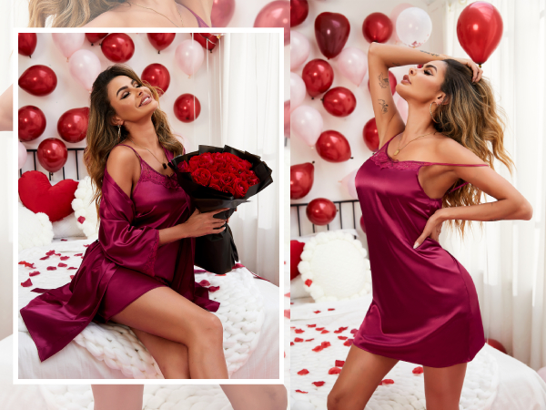 Sexy Satin Nightgown & Robe Pajamas Set