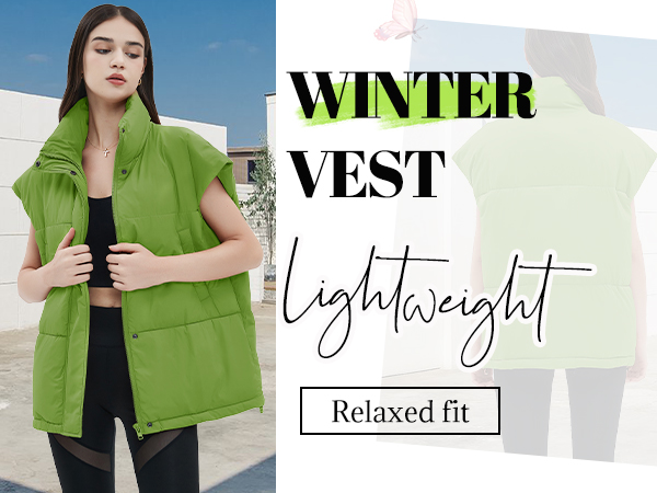 relaxed fit lightweight green winter vest