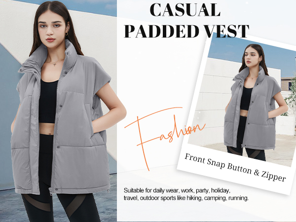 grey padded casual puffer vests for winter