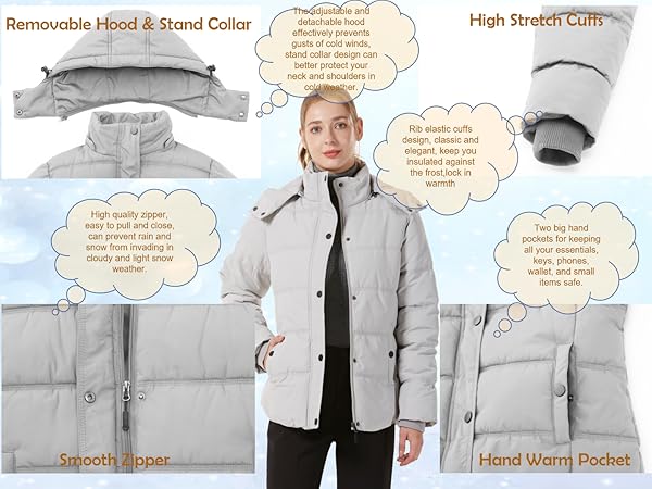 GGleaf Women''s Winter Coats Quilted Puffer Jacket Warm Snow Coat with Removable Hood