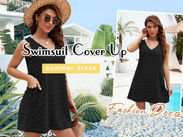 Women''s Beach Dress Bikini Beachwear Coverups Casual Vacation Short Summer V Neck Dresses