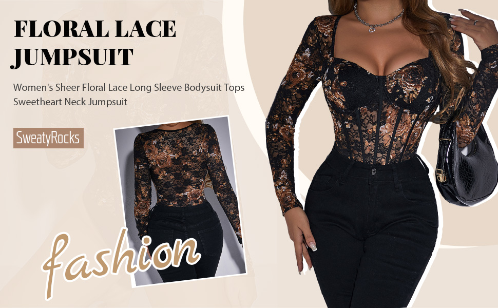 Floral Lace Long Sleeve Bodysuit 