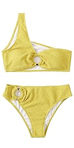 2 Piece Swimsuit One Shoulder Bikini Set Ring Linked Bathing Suit