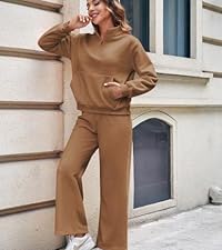 Womens Two Piece Outfits Sweatsuit Set Zip Long Sleeve Straight Loose Sweatpants Fall Tracksuit Set