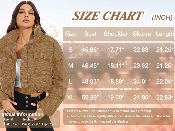 Women''s Cropped Puffer Jacket Button Padded Winter Quilted Down Coat