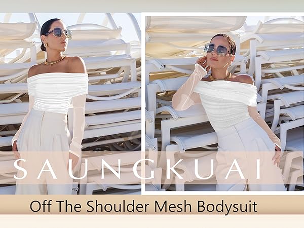 off the shoulder mesh bodysuit