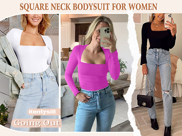 square neck bodysuit for women