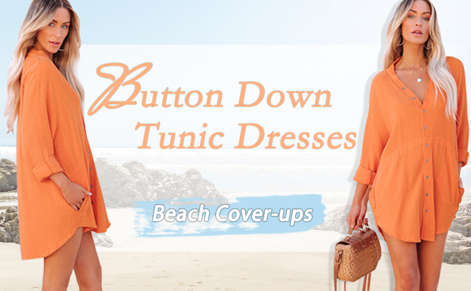 Cotton Button Down Beach Cover-ups