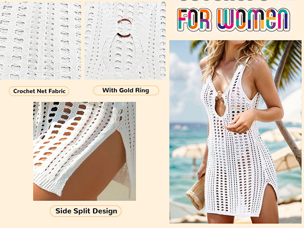 2024 White Crochet Bathing Suit Beach Cover Ups Sleeveless Sexy Summer Dresses Vacation Swimwear