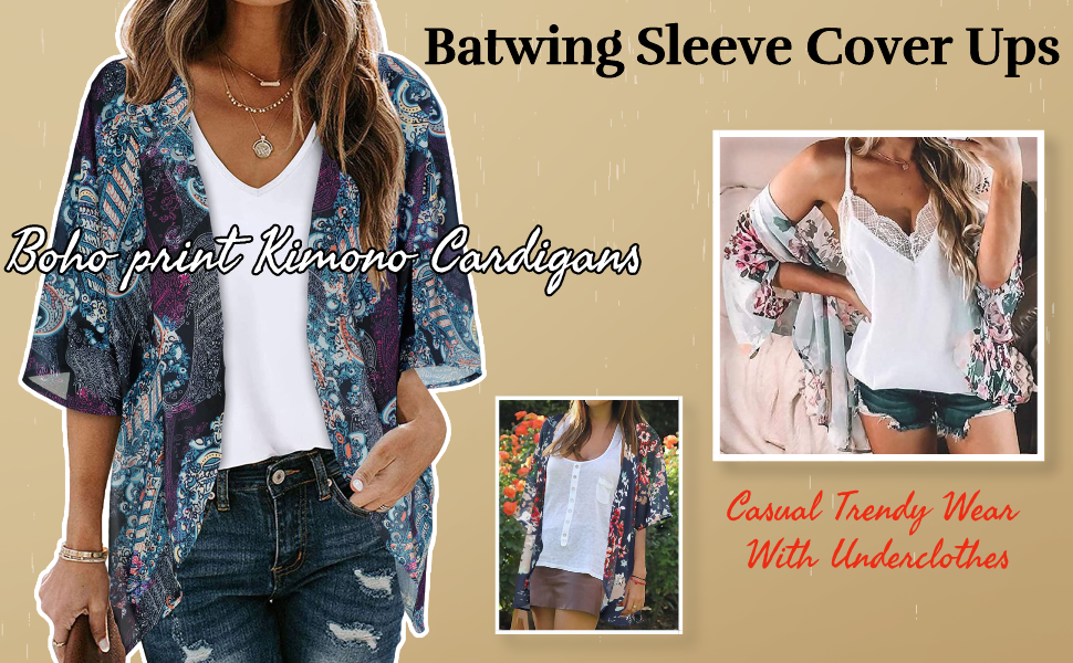 floral print boho coverup for swimsuit batwing sleeve flowy cardigan