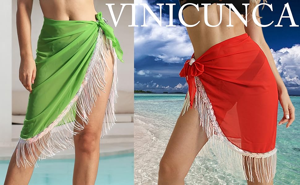 Women''s Sequin Coverup with Tassels Beach Swimsuit Sarongs Semi-Sheer Coverups for Bathing Suits