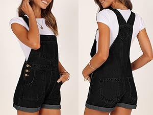 Pink Queen Women''s Denim Bib And Brace Shortall Casual Adjustable Strap Denim Short Jumpsuits