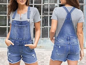 Ripped Denim Overalls Adjustable Straps Overall Shorts High Waisted Distressed Short Jean Jumpsuits