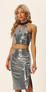 B0C3LDKZJ9 Sparkle Sequin Skirt