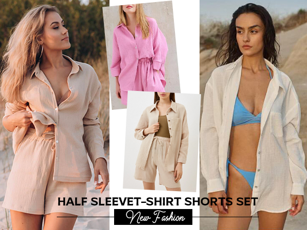 beach shorts for women 2 piece sets going out summer linen shorts button down shirt summer outfits