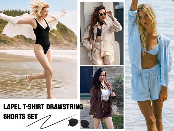 shirt sets women cute comfy sets 2 piece beach vacation outfits casual top and high waist shorts set