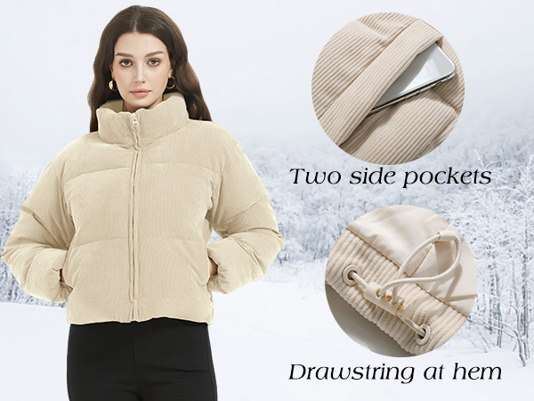 Women’s Corduroy Puffer Jacket Winter Quilted Coats Lightweight Ribbed Short Down Jackets Outerwear