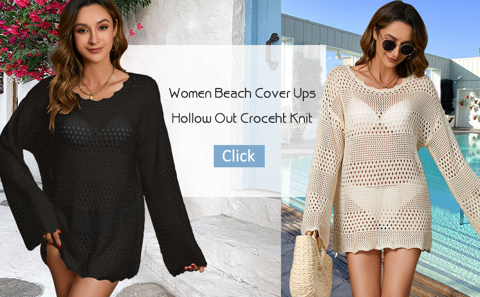 Swimsuit Cover Up Women Crochet Tops Side Split Swim Bikini Bathing Suit Beach Coverups