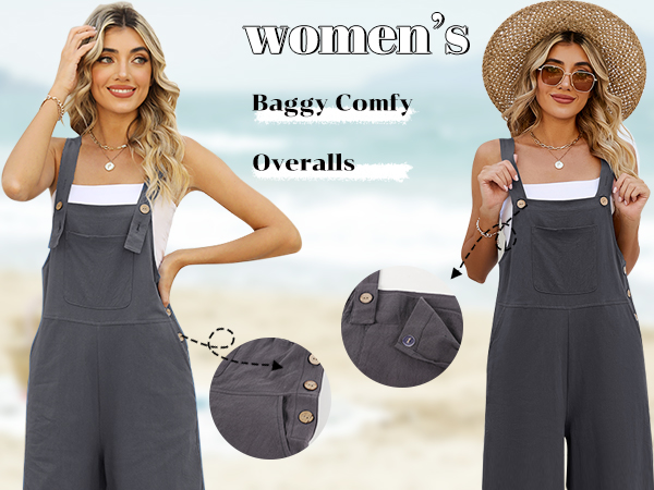 Womens Fashion Sleeveless Cotton Linen Black Overalls Baggy Tulip Capri Jumpsuits with Pockets