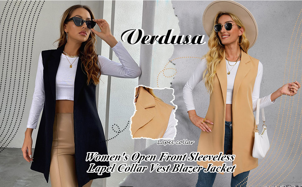 Verdusa Women''s Open Front Sleeveless Lapel Collar Vest Blazer Jacket