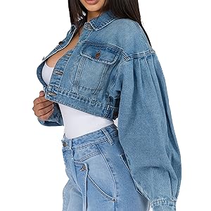 balloon sleeve crop jacket blue denim