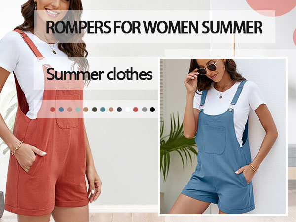  Womens Summer Cotton Linen Harem Rompers Baggy Bib Overalls Jumpsuits Shorts with Big Pockets