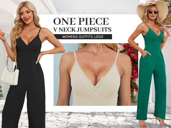 Womens Jumpsuits Casual Adjustable Spaghetti Straps Romper V Neck Romper