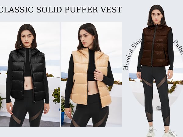 Women''s Hooded Shiny Insulated Puffer Vest