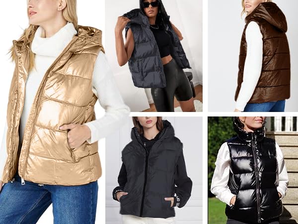 Women''s Hooded Shiny Insulated Puffer Vest