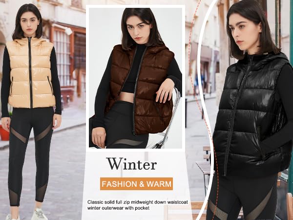 Women''s Hooded Shiny Insulated Puffer Vest