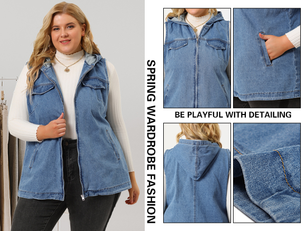 plus size sleeveless denim jacket