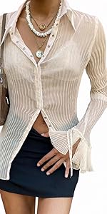  Sheer Button Down Blouses