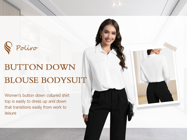 long sleeve button down bodysuit for women blouses body suits office shirts business casual top