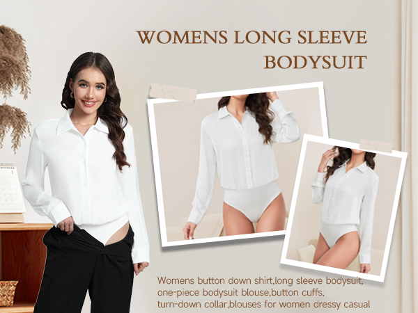 long sleeve button down bodysuit for women blouses body suits office shirts business casual top