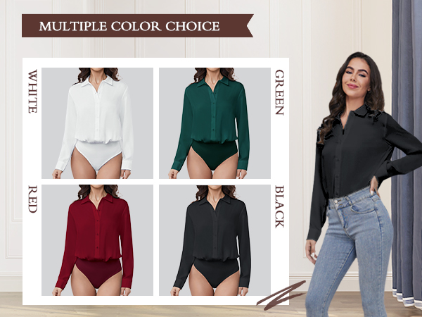 long sleeve button down bodysuit for women blouses body suits office shirts business casual top