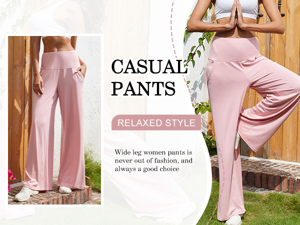 JZC Women''s Palazzo Lounge Pants Stretchy Wide Leg Casual Pants Comfy High Waist Flowy Pants 