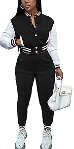 Women Varsity 2 Piece Outfit Front Open Tracksuit Jackets