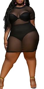 Plus Size Womens Sheer Mesh Swimsuit Cover Ups