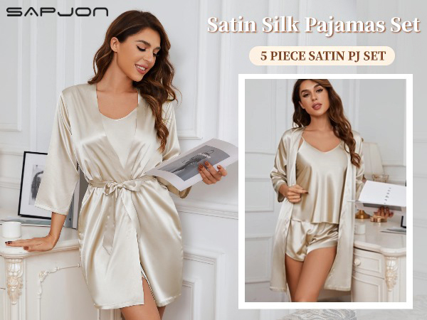 Womens Satin pajama sets 5Pcs