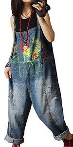 Women''s Loose Baggy Denim Ripped Wide Leg Jumpsuit Rompers Overalls Harem Pants