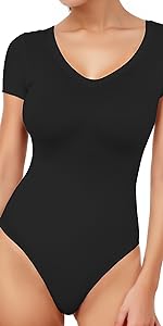 short sleeve v neck bodysuit