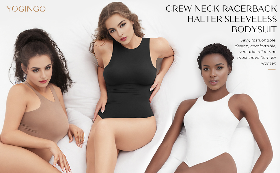 Crew Neck Sleeveless Bodysuits Women Racerback Halter Tank Top Body Suits Sexy Thong Skims Dupes