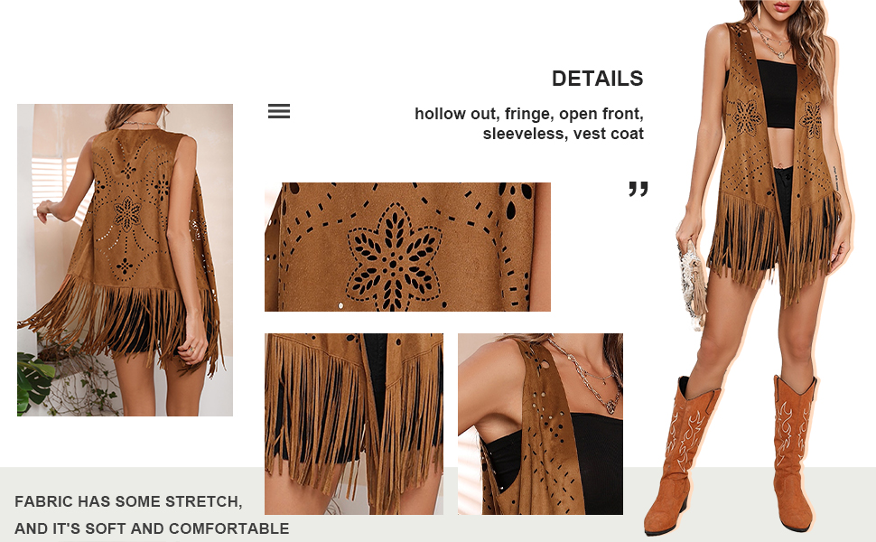 Hollow Out Fringe Trim Vest fringe vest fringe jacket fringe top