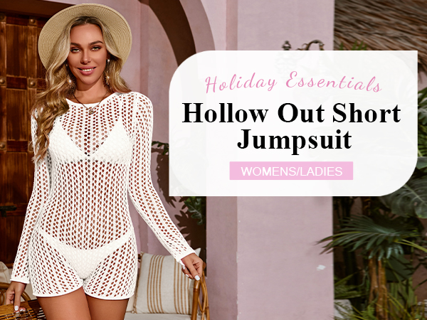 Womens Crochet Cover Up Hot Shot Romper