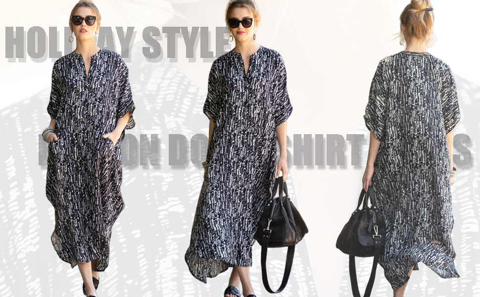 Smudge shirt style caftan dress for women