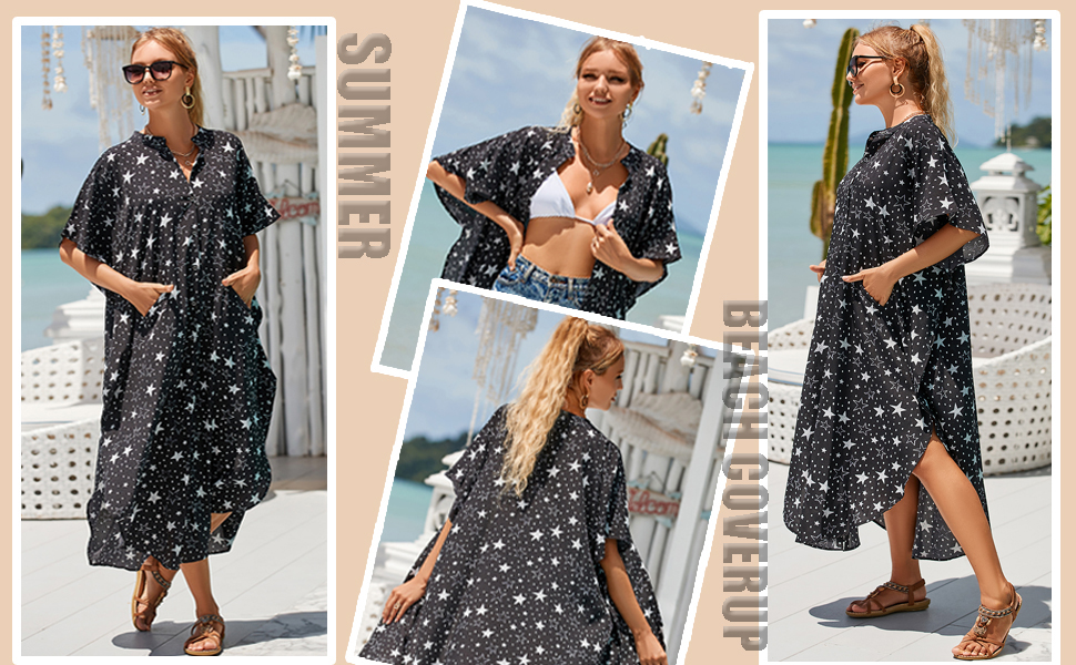 Smudgelilfe star pattern shirt style swim cover up