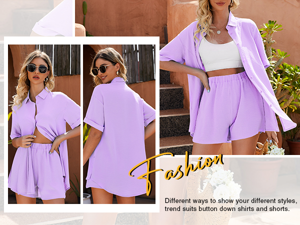 Vacation Outfits for Women Summer Outfits for Women Short Sets Women 2 Piece Outfits Purple Outfits