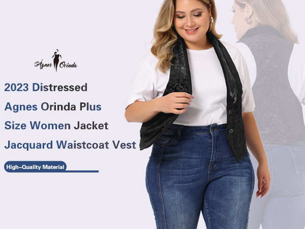 Agnes Orinda Plus Size Women''s Vest Jacket Vintage Jacquard Lapel Collar Button Velvet Waistcoats