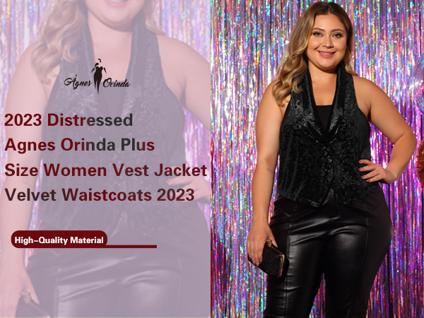 Agnes Orinda Plus Size Women''s Vest Jacket Velvet Waistcoats