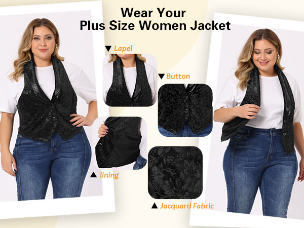 Agnes Orinda Plus Size Women''s Vest Jacket Vintage Jacquard